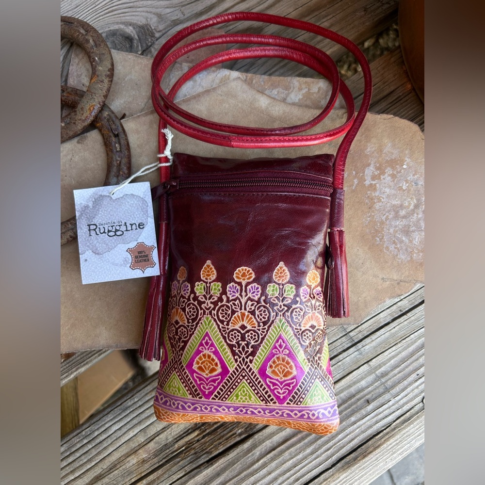 Maroon Leather Crossbody Cell Phone Bag NWT
